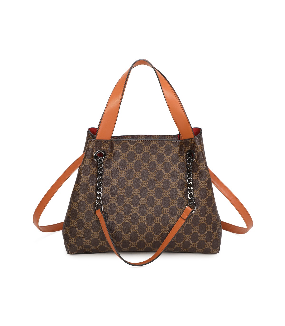 T11924-Bolso tipo tote elegante con monograma clásico y detalles modernos de cadenas