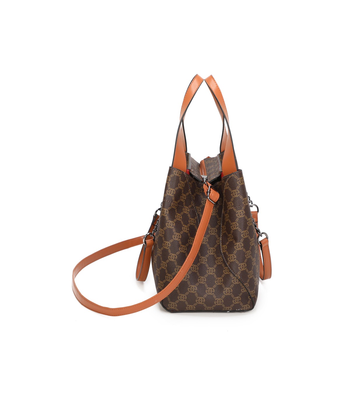 T11924-Bolso tipo tote elegante con monograma clásico y detalles modernos de cadenas