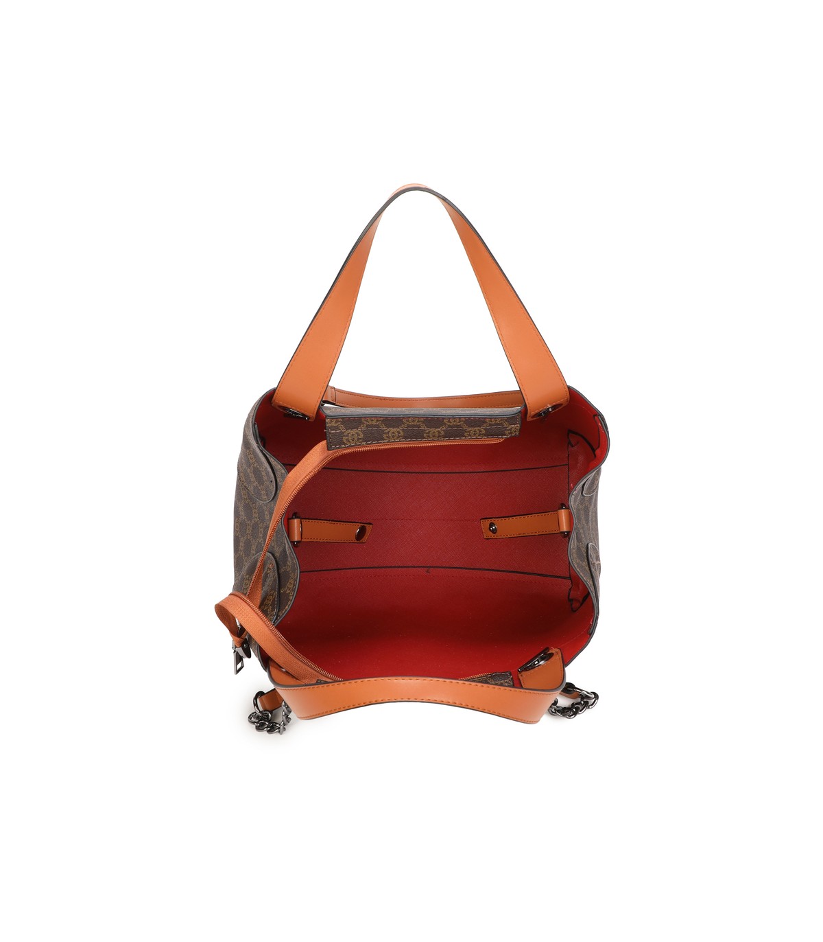 T11924-Bolso tipo tote elegante con monograma clásico y detalles modernos de cadenas