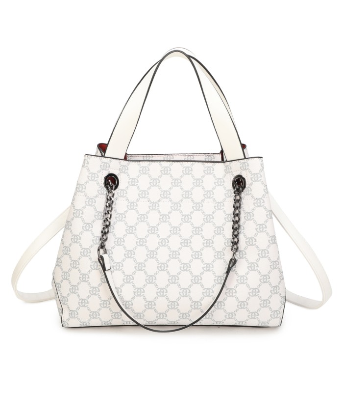 T11924-Bolso tipo tote elegante con monograma clásico y detalles modernos de cadenas