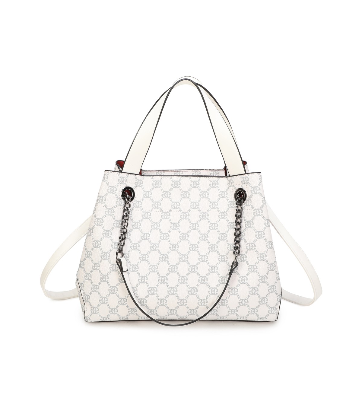 T11924-Bolso tipo tote elegante con monograma clásico y detalles modernos de cadenas