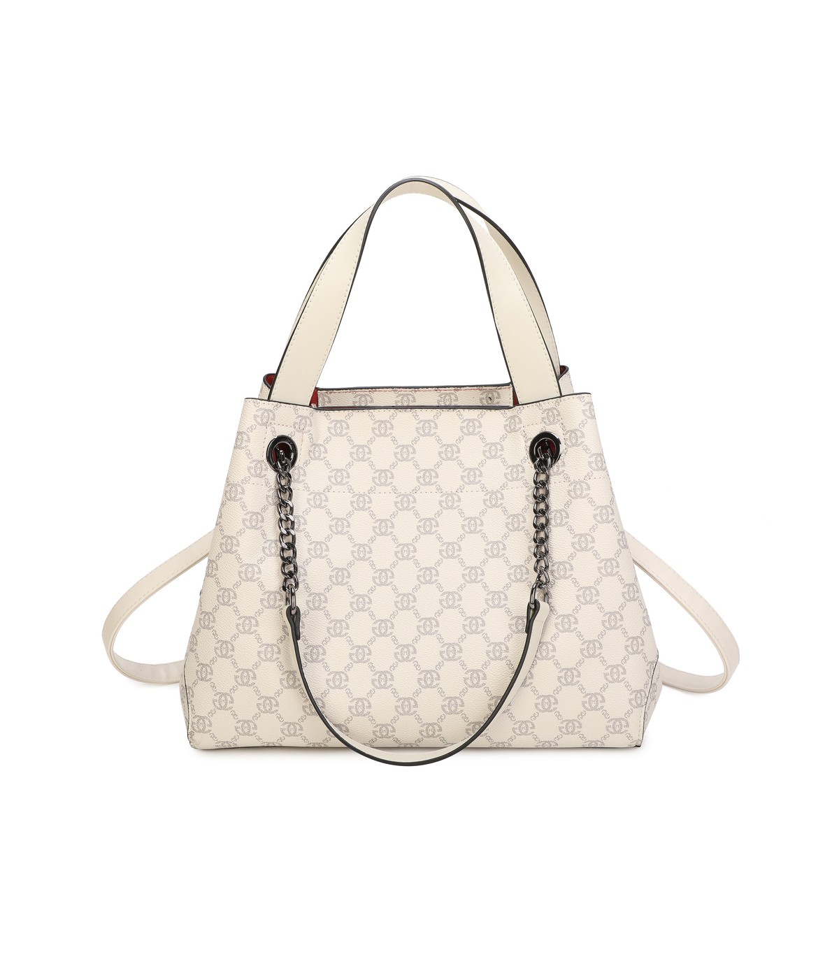 T11924-Bolso tipo tote elegante con monograma clásico y detalles modernos de cadenas