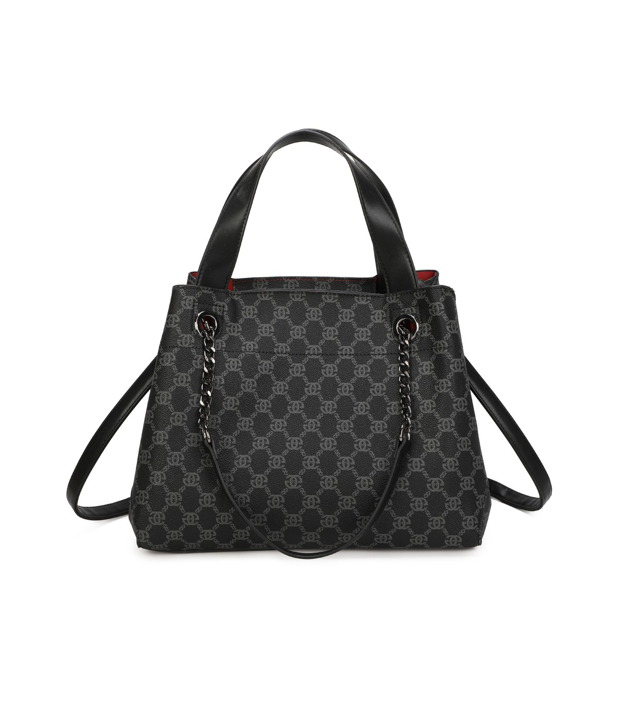 T11924-Bolso tipo tote elegante con monograma clásico y detalles modernos de cadenas