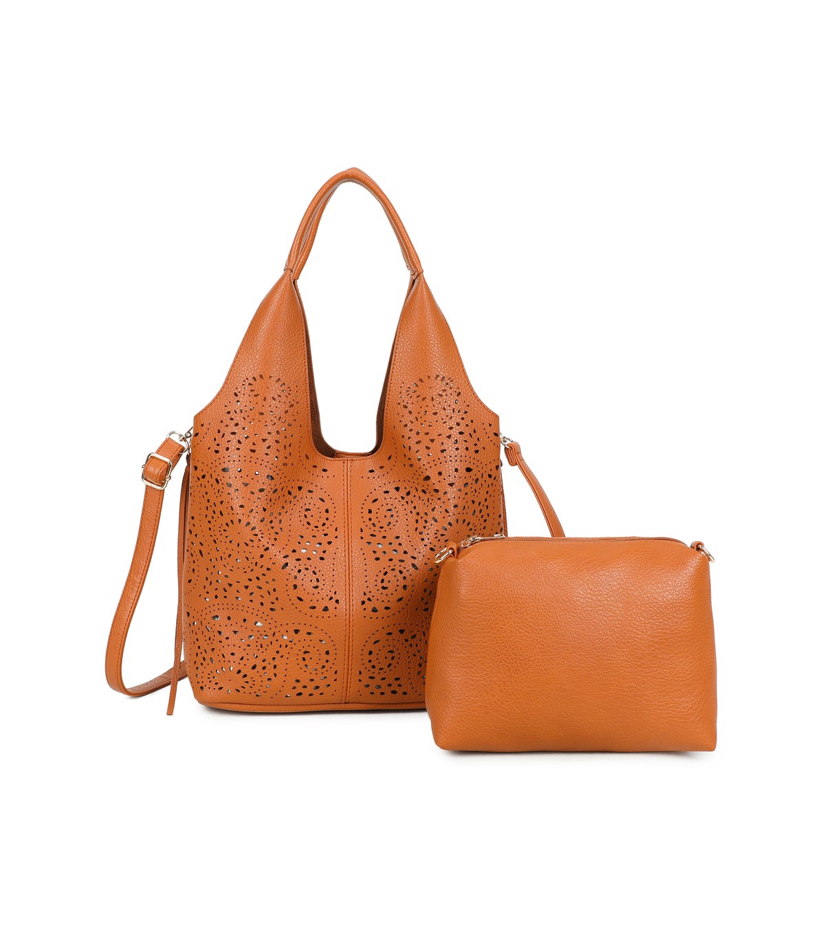 T11928-Bolso tipo Hobo o de hombro, caracterizado por un diseño artístico con calados