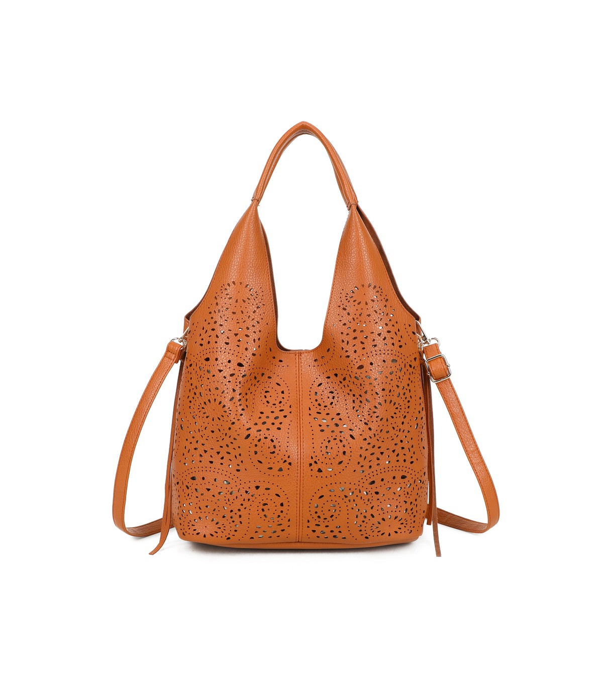 T11928-Bolso tipo Hobo o de hombro, caracterizado por un diseño artístico con calados