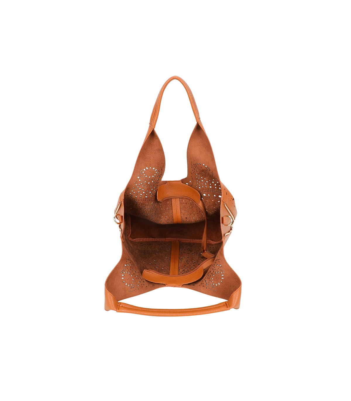 T11928-Bolso tipo Hobo o de hombro, caracterizado por un diseño artístico con calados