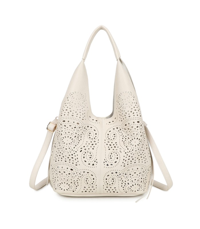 T11928-Bolso tipo Hobo o de hombro, caracterizado por un diseño artístico con calados