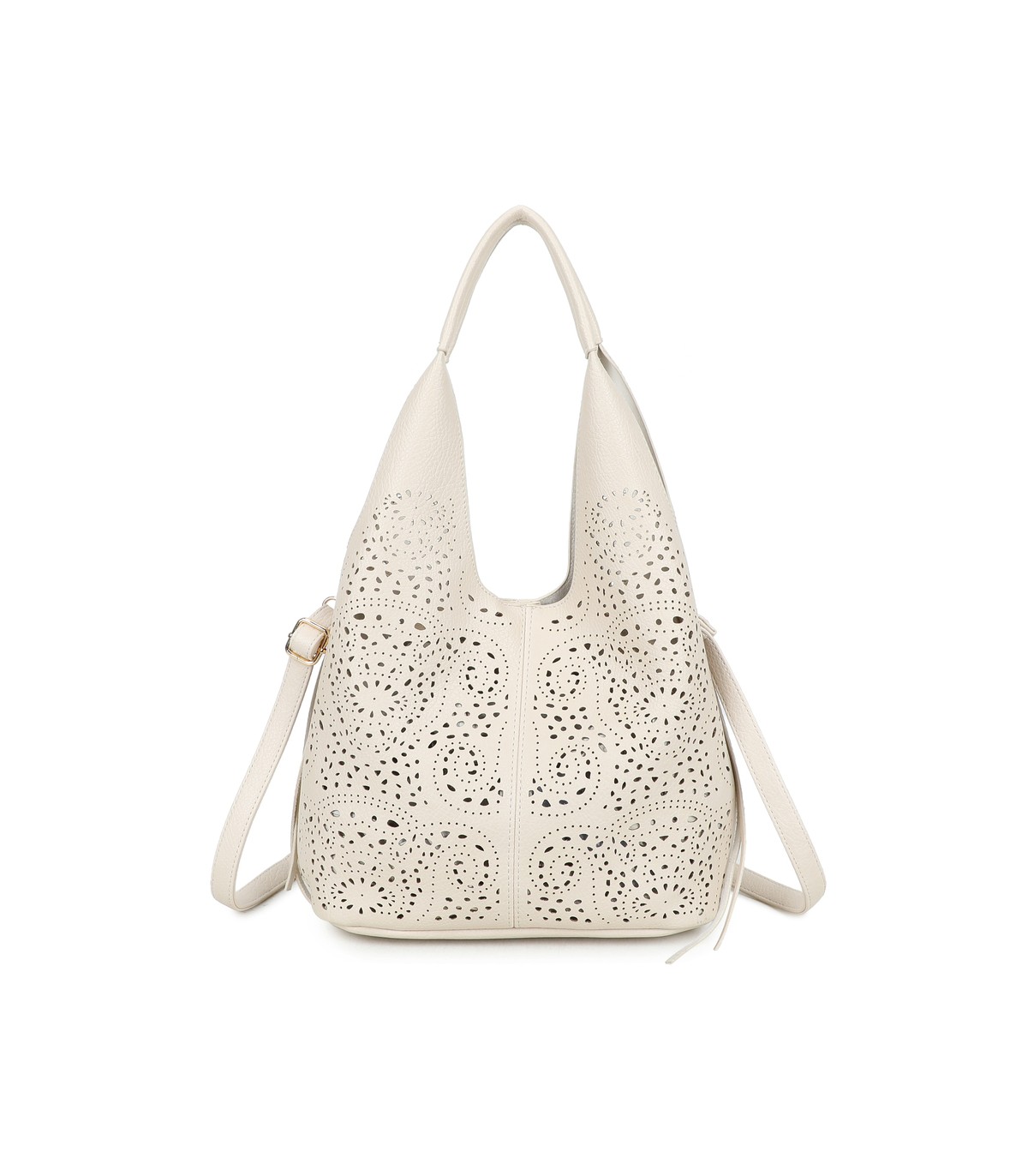 T11928-Bolso tipo Hobo o de hombro, caracterizado por un diseño artístico con calados