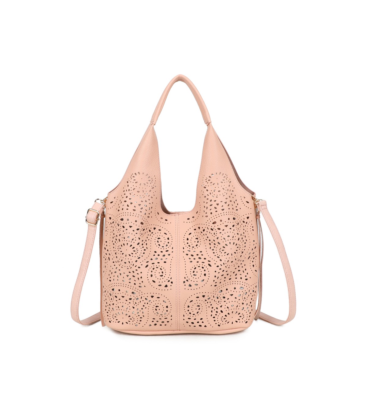 T11928-Bolso tipo Hobo o de hombro, caracterizado por un diseño artístico con calados