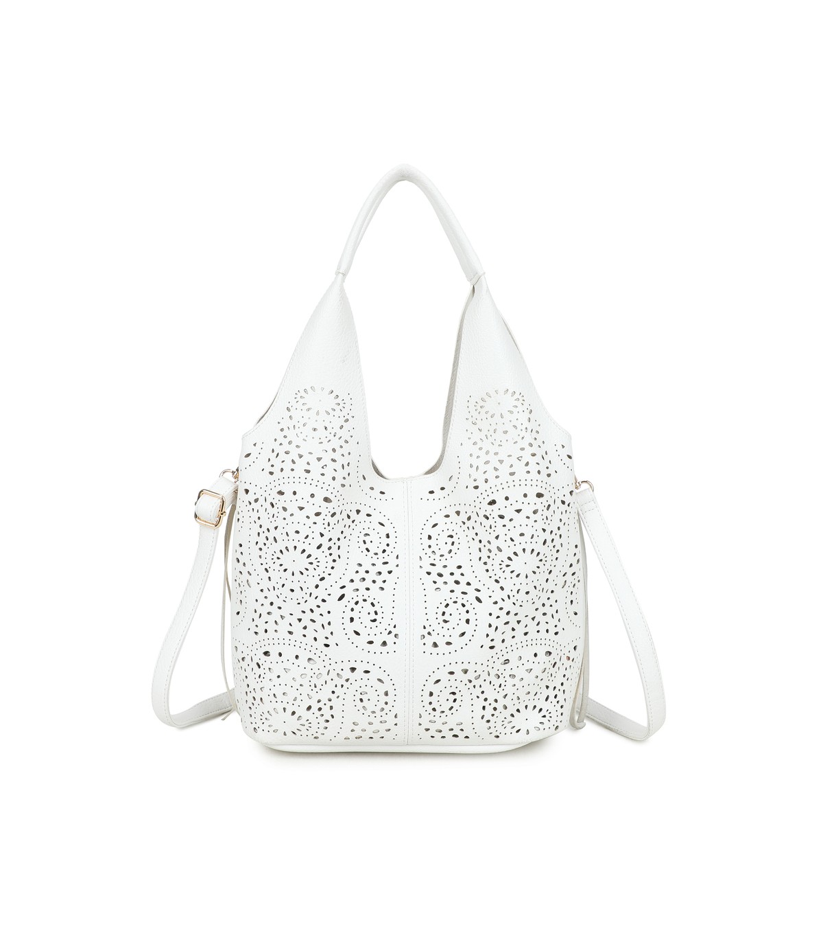 T11928-Bolso tipo Hobo o de hombro, caracterizado por un diseño artístico con calados