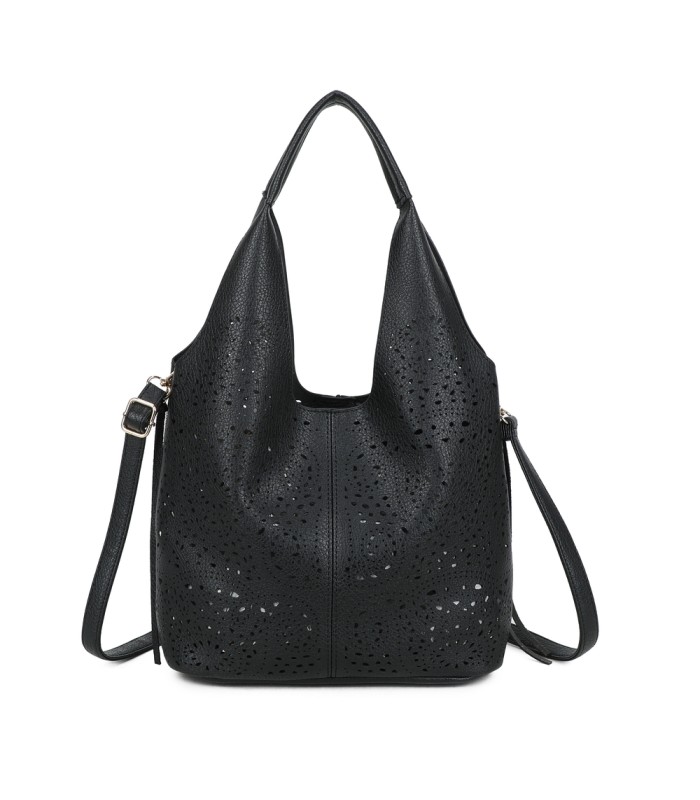 T11928-Bolso tipo Hobo o de hombro, caracterizado por un diseño artístico con calados