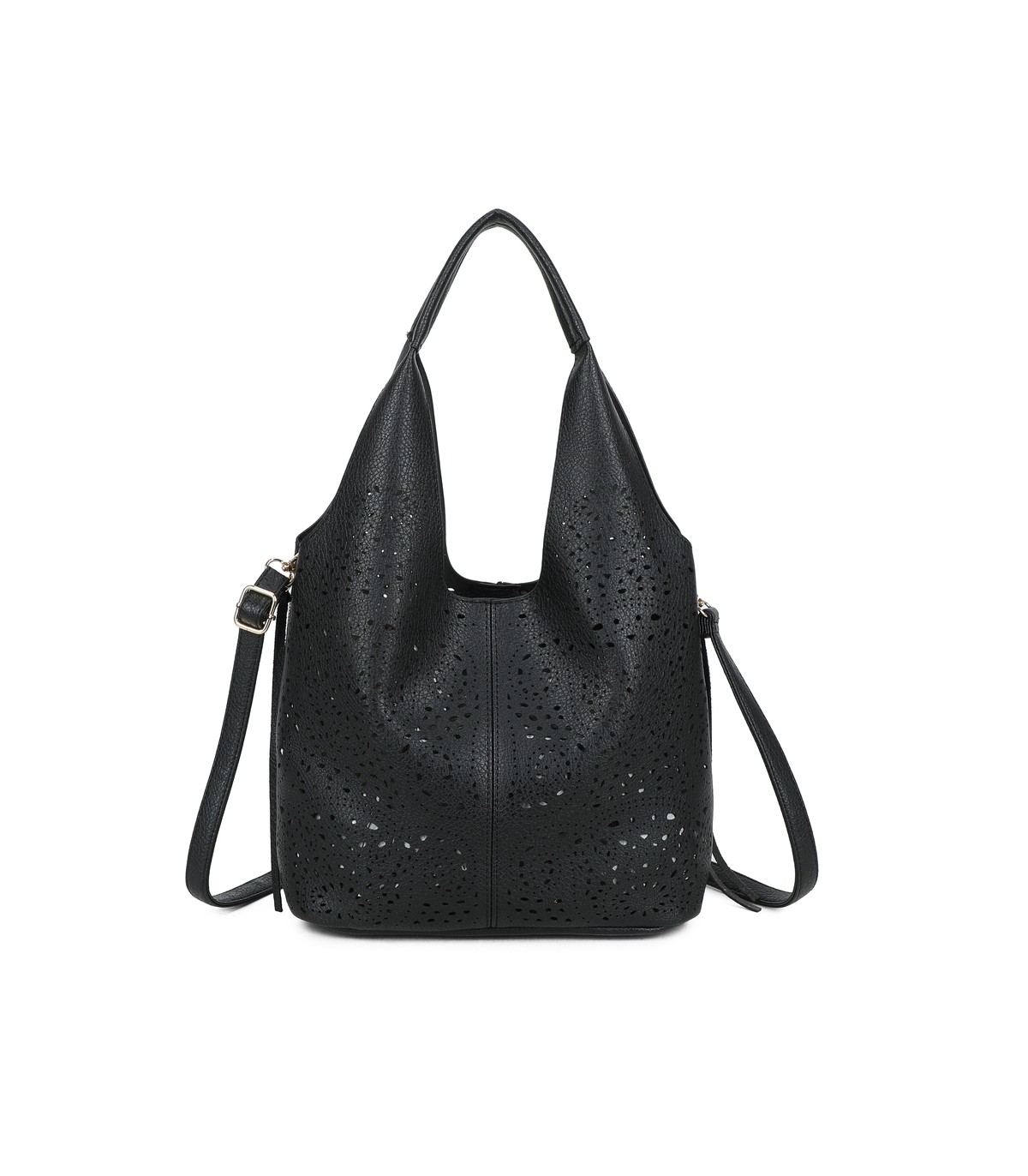 T11928-Bolso tipo Hobo o de hombro, caracterizado por un diseño artístico con calados