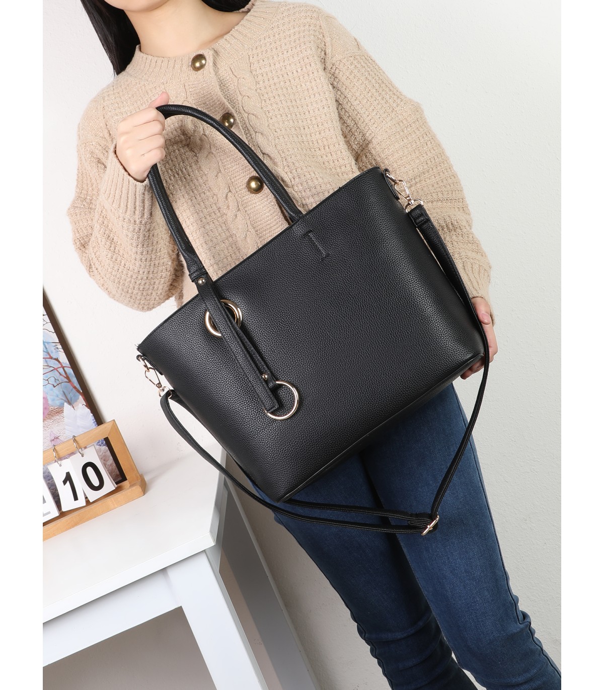 T11932-bolso tipo tote con estilo clasico
