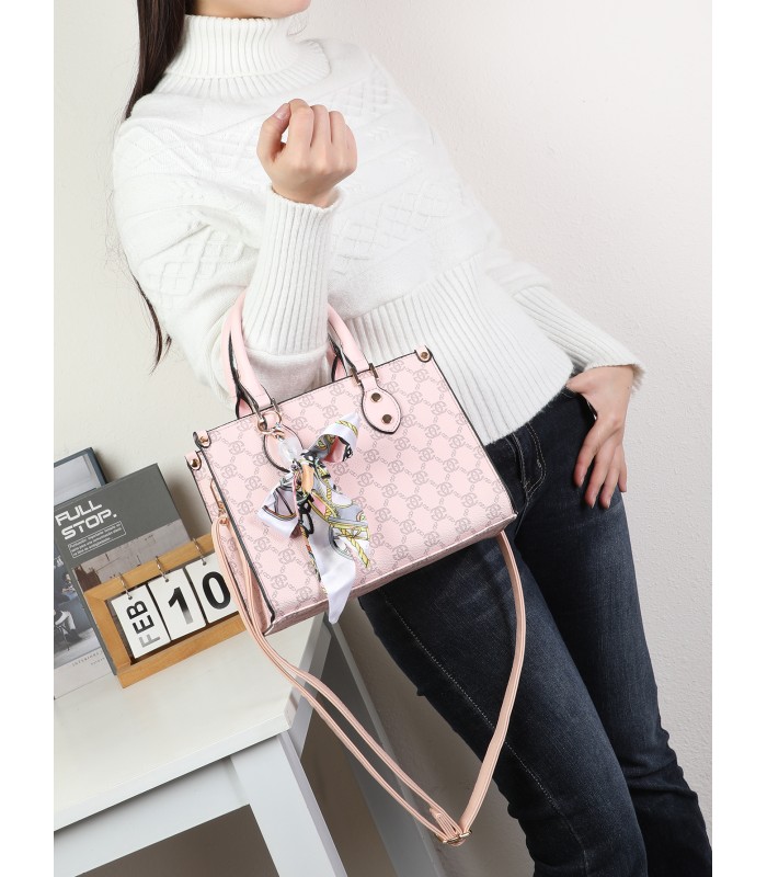 T11784 - Bolso con bandolera de mano y adorno de pañuelo