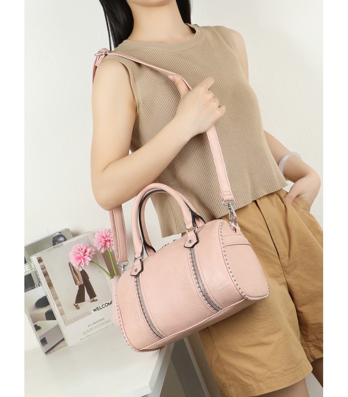 T11844 - Bolso rectangular casi redondo con decoración de bolitas
