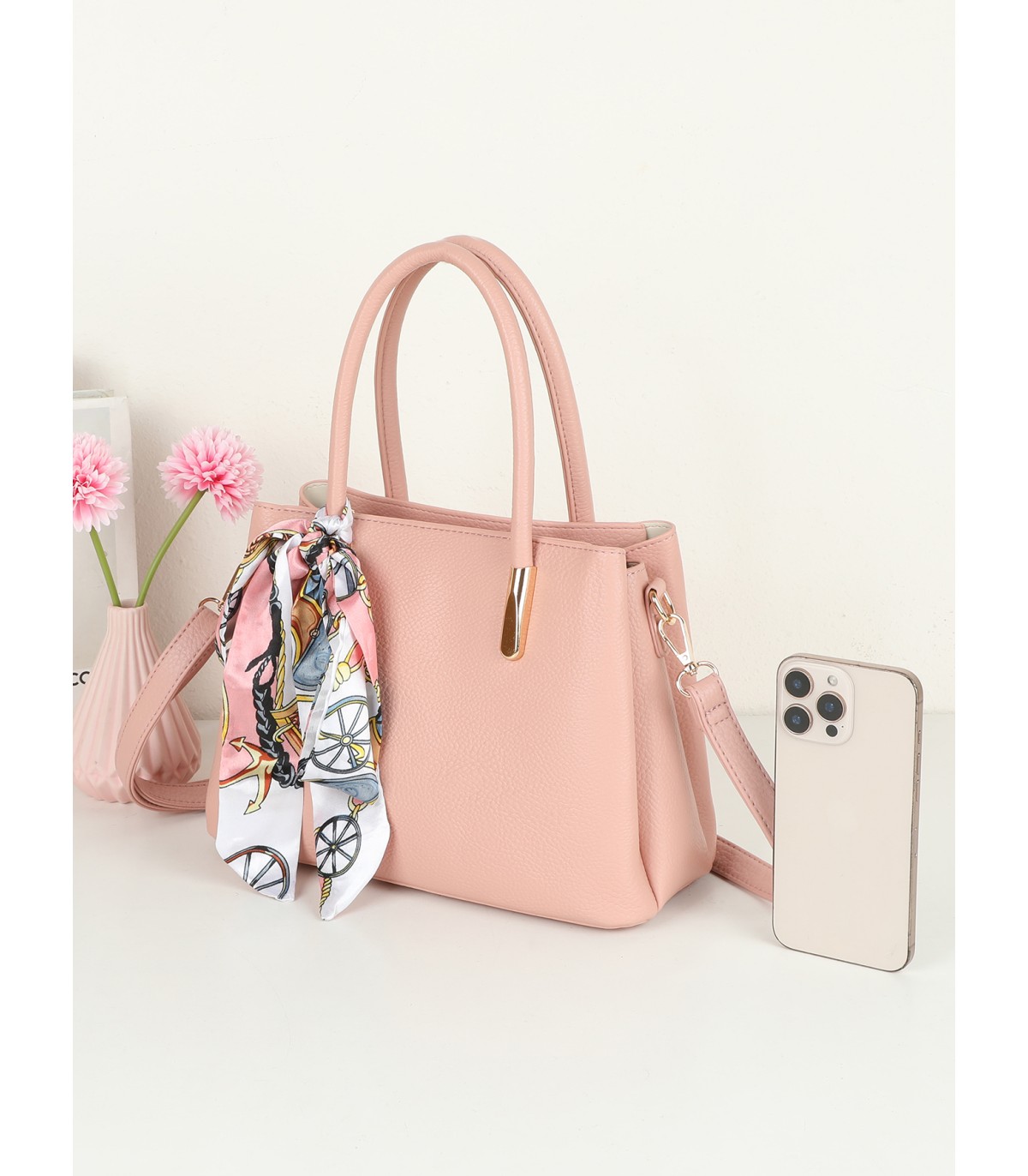 T11950-Bolso de Mano Elegante con Pañuelo Decorativo