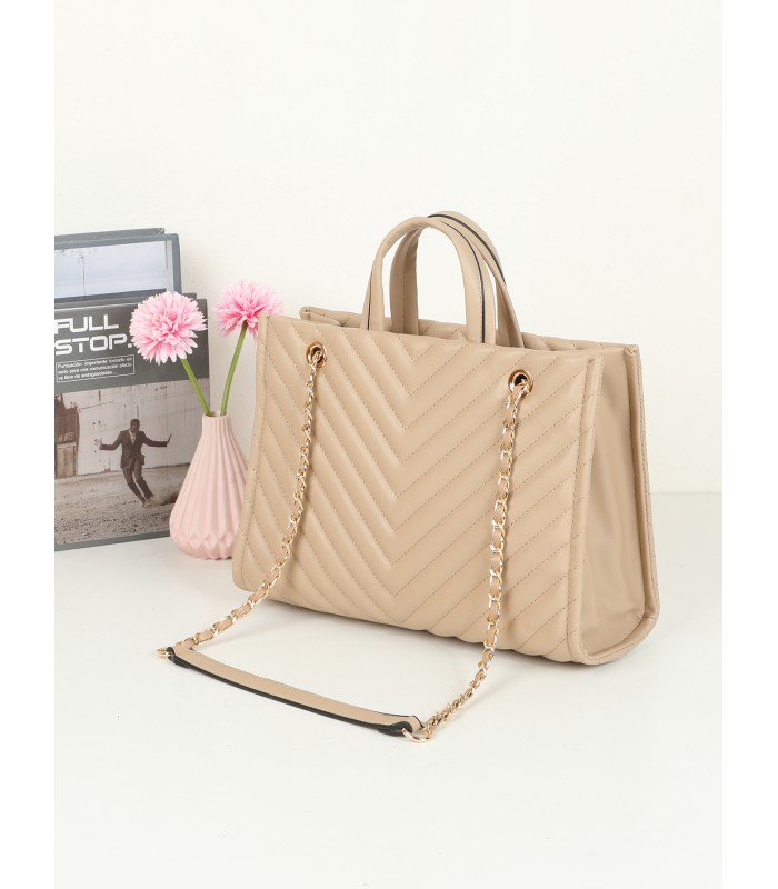 T11955-Bolso Tote Acolchado con Cadena de Lujo