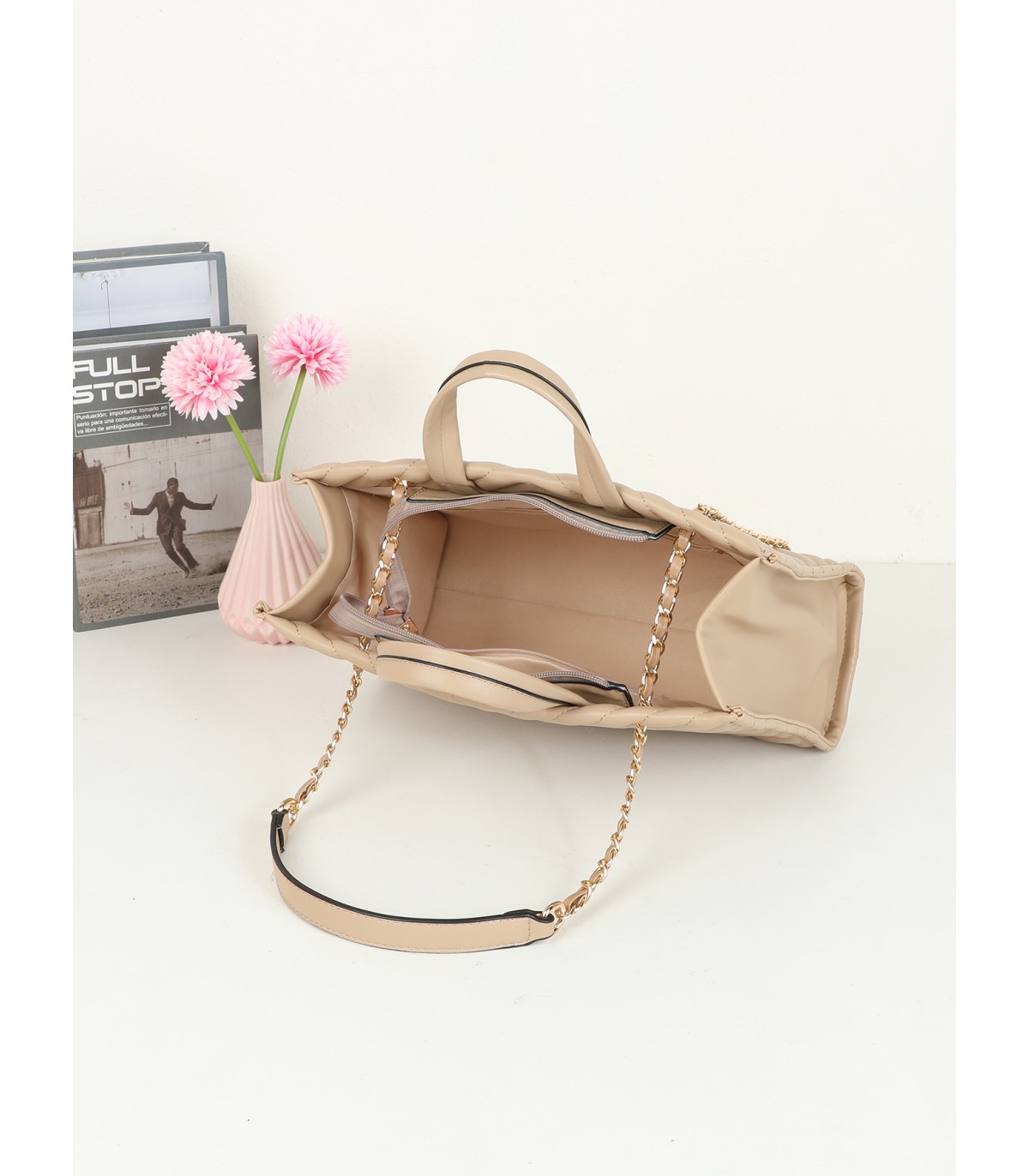 T11955-Bolso Tote Acolchado con Cadena de Lujo