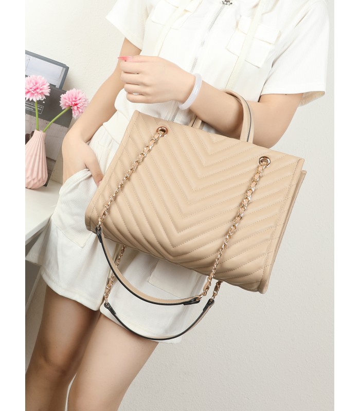 T11955-Bolso Tote Acolchado con Cadena de Lujo