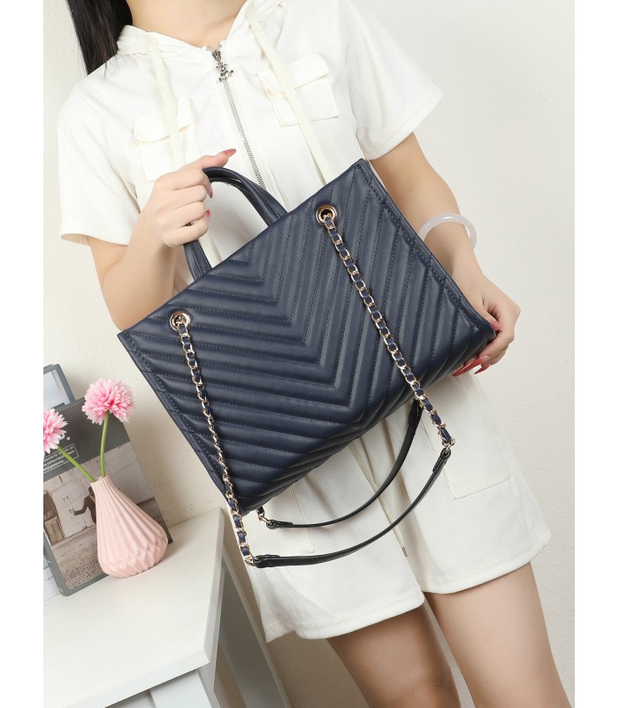 T11955-Bolso Tote Acolchado con Cadena de Lujo