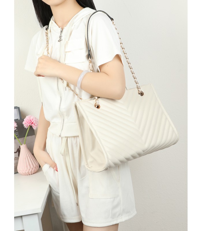 T11955-Bolso Tote Acolchado con Cadena de Lujo