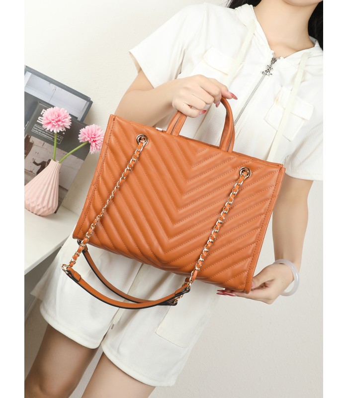 T11955-Bolso Tote Acolchado con Cadena de Lujo