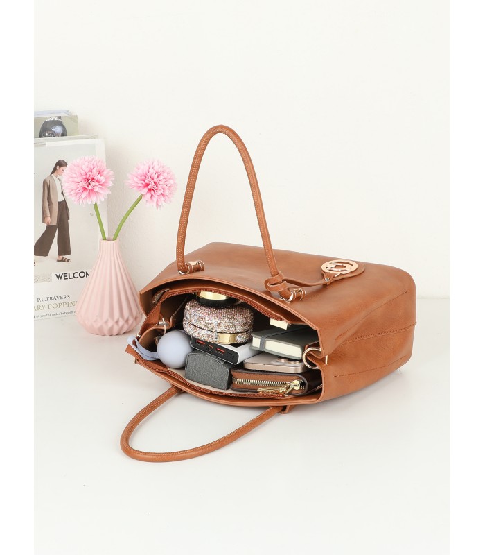 T11954-Bolso Tote Minimalista con Colgante de Logo