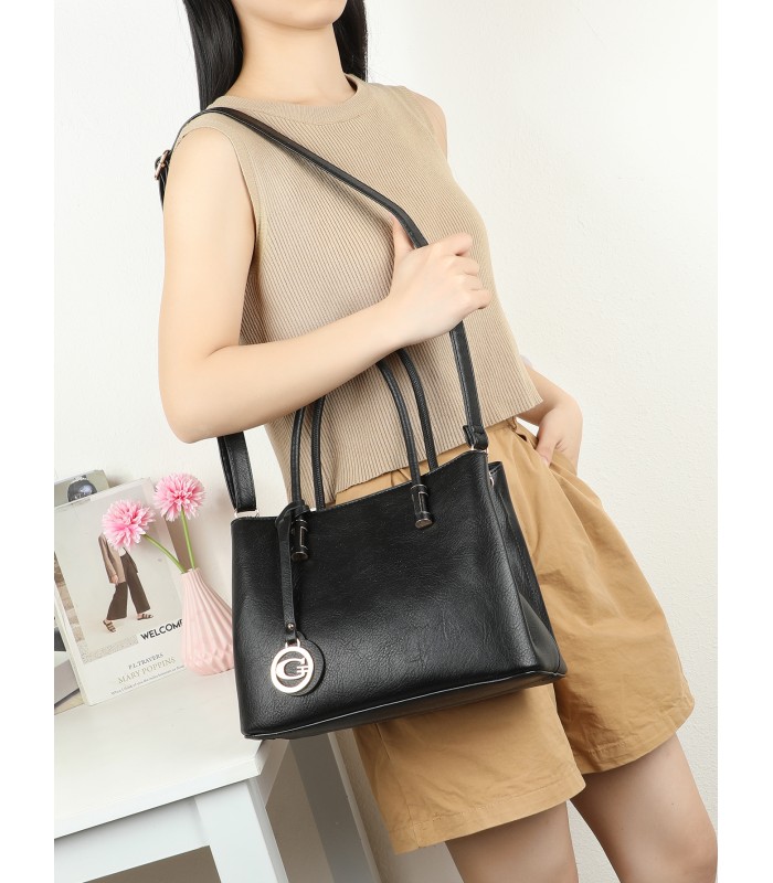 T11954-Bolso Tote Minimalista con Colgante de Logo