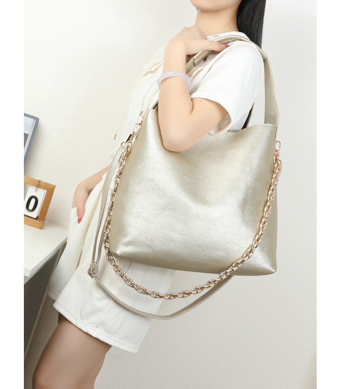 T11947-Bolso Hobo de Gran Capacidad con Detalle de Cadena