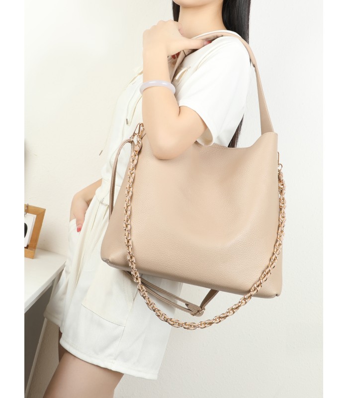T11947-Bolso Hobo de Gran Capacidad con Detalle de Cadena