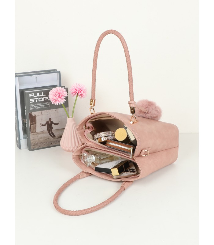 T11953-Bolso de Hombro con Pompón Decorativo