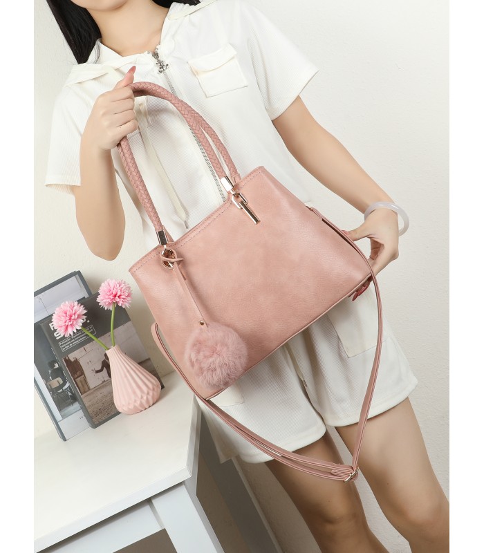 T11953-Bolso de Hombro con Pompón Decorativo