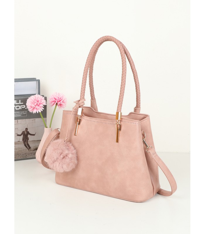 T11953-Bolso de Hombro con Pompón Decorativo