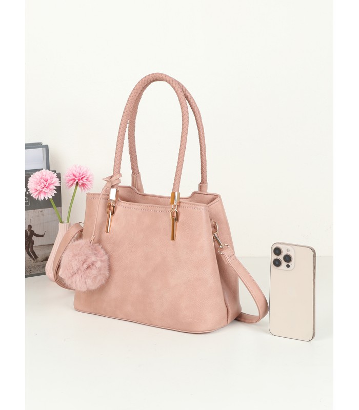 T11953-Bolso de Hombro con Pompón Decorativo