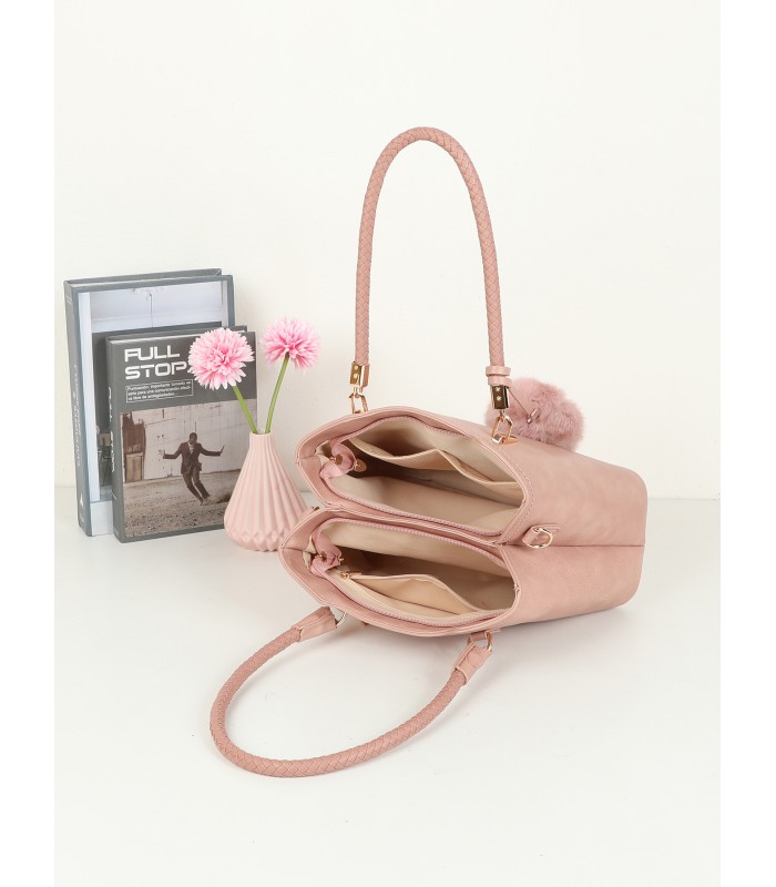 T11953-Bolso de Hombro con Pompón Decorativo