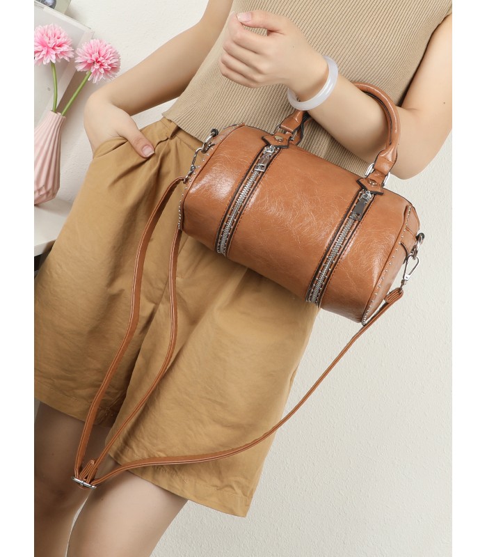 T11963-Bolso tipo Boston con Cremalleras Decorativas