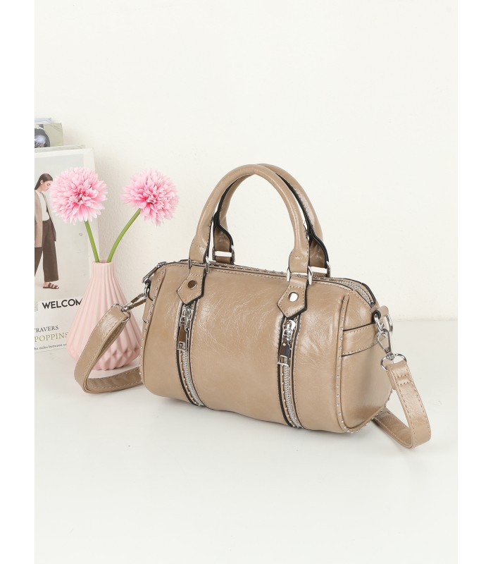 T11963-Bolso tipo Boston con Cremalleras Decorativas