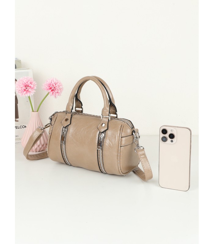 T11963-Bolso tipo Boston con Cremalleras Decorativas