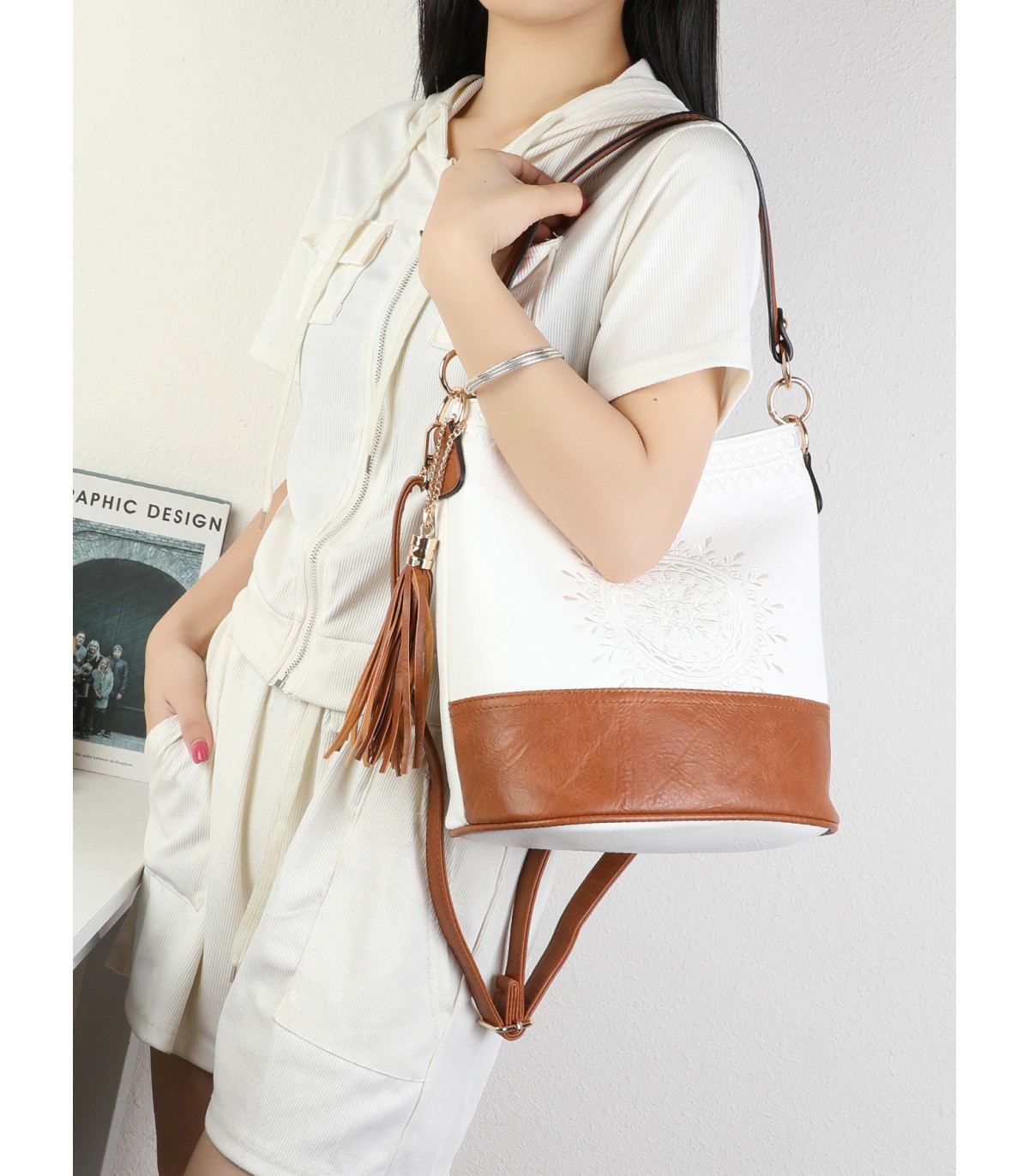 T11811 - Bolso bicolor de hombro con bandolera