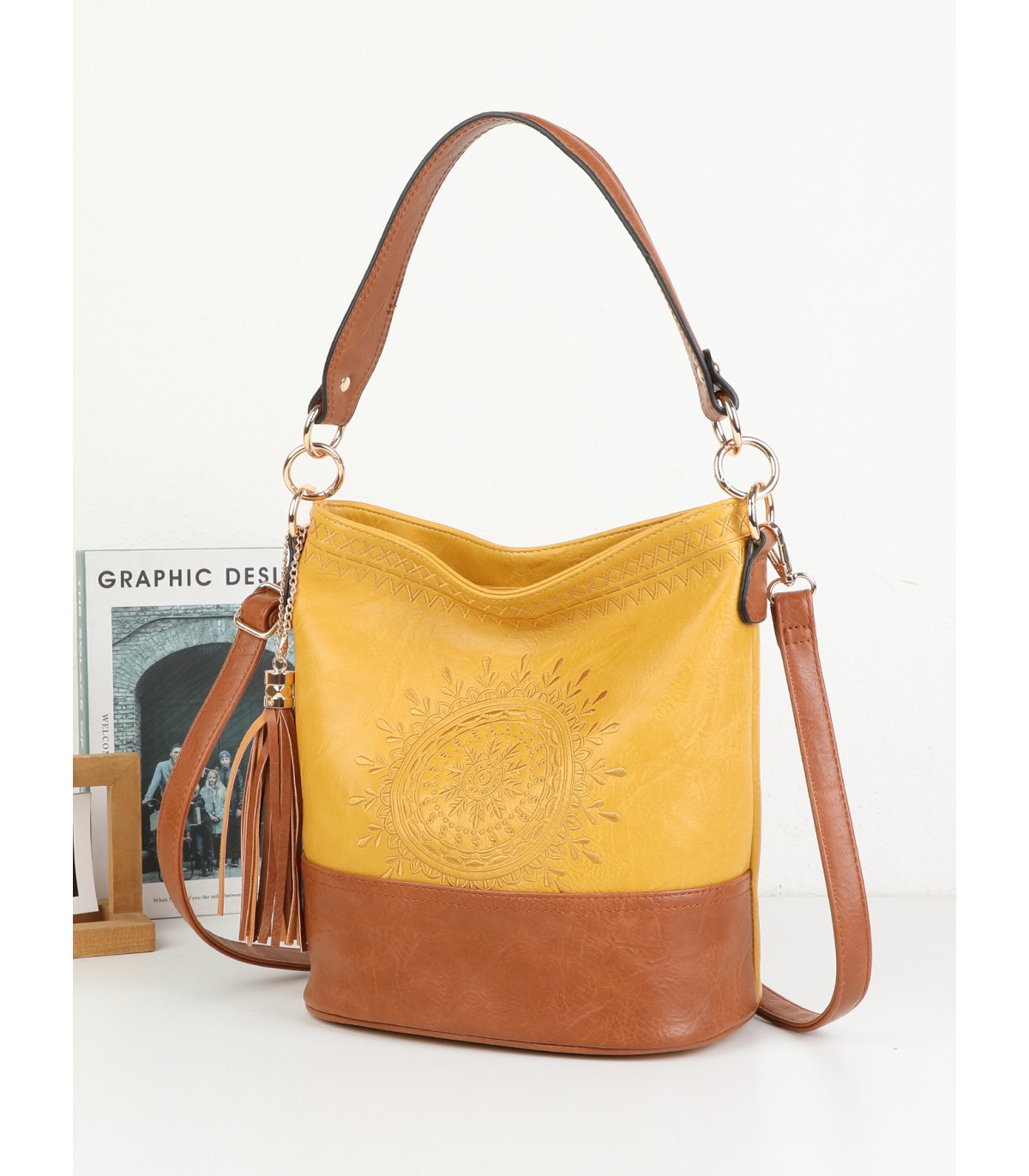 T11811 - Bolso bicolor de hombro con bandolera