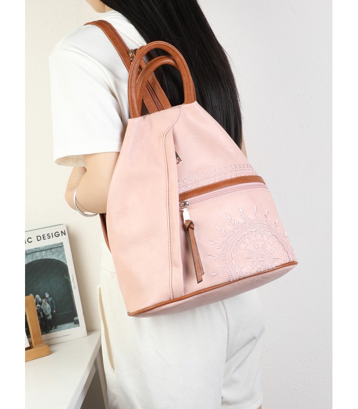 T11149 - Mochila con cremallera frontal y bordado de mandala