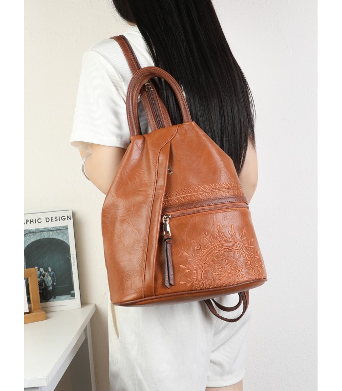 T11149 - Mochila con cremallera frontal y bordado de mandala