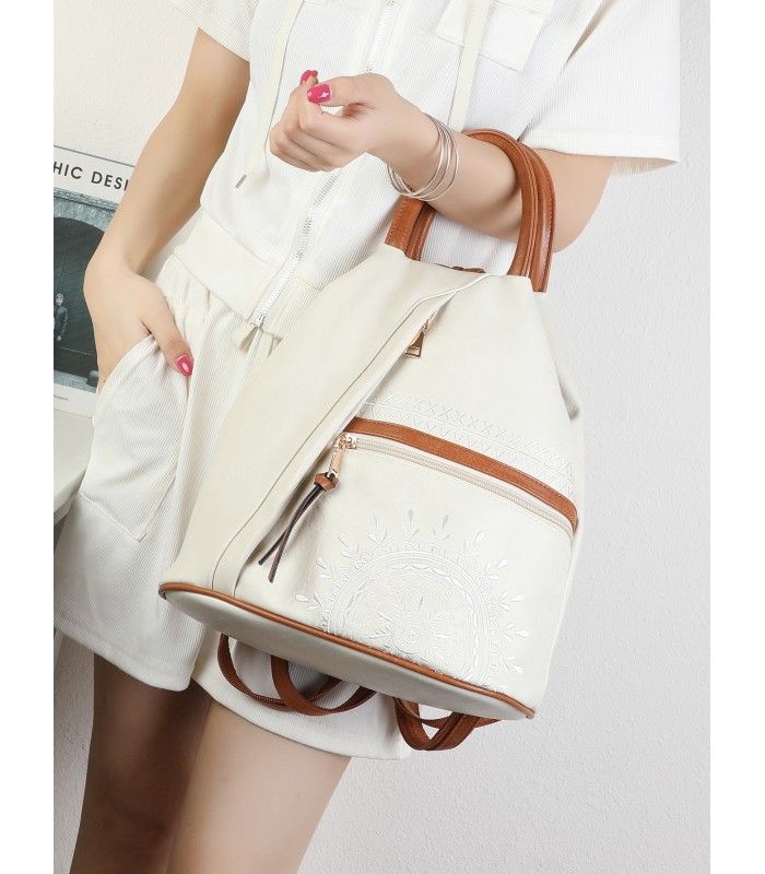 T11149 - Mochila con cremallera frontal y bordado de mandala