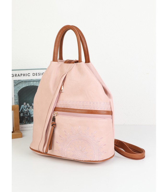 T11149 - Mochila con cremallera frontal y bordado de mandala