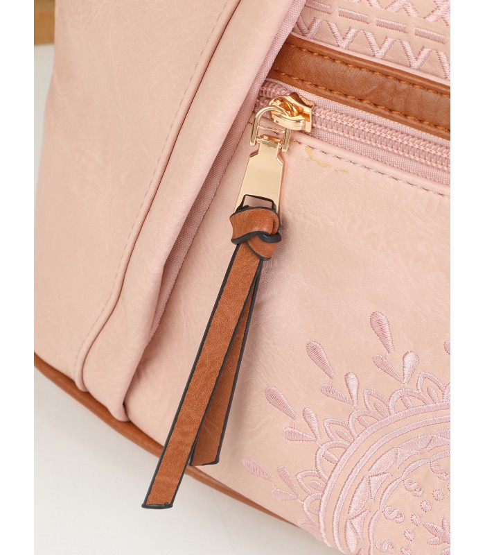 T11149 - Mochila con cremallera frontal y bordado de mandala