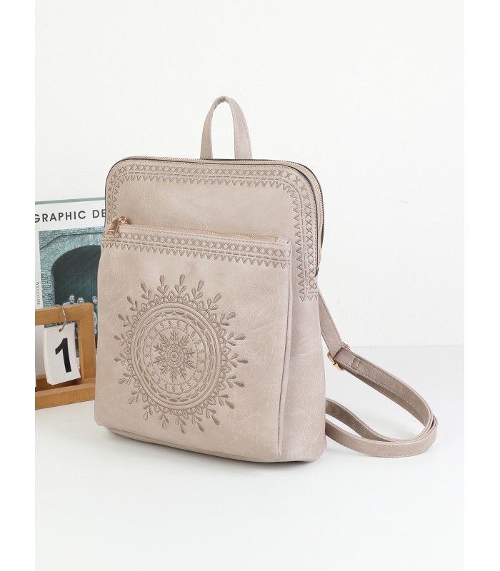 T11514 - Mochila con bordado para mujer con adorno a juego