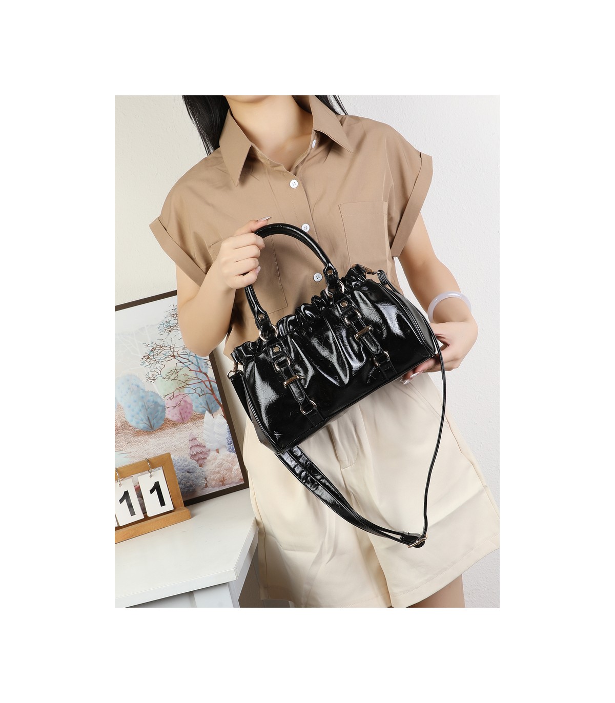 T11978-Bolso de Mano y Bandolera Fruncido