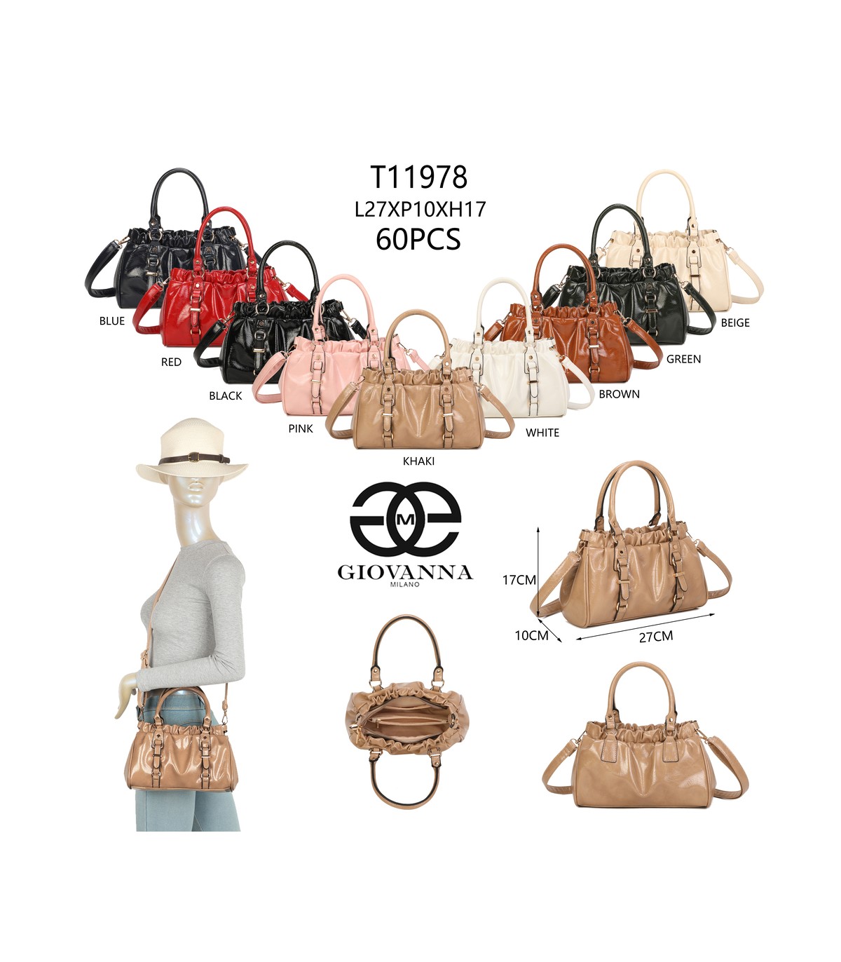 T11978-Bolso de Mano y Bandolera Fruncido