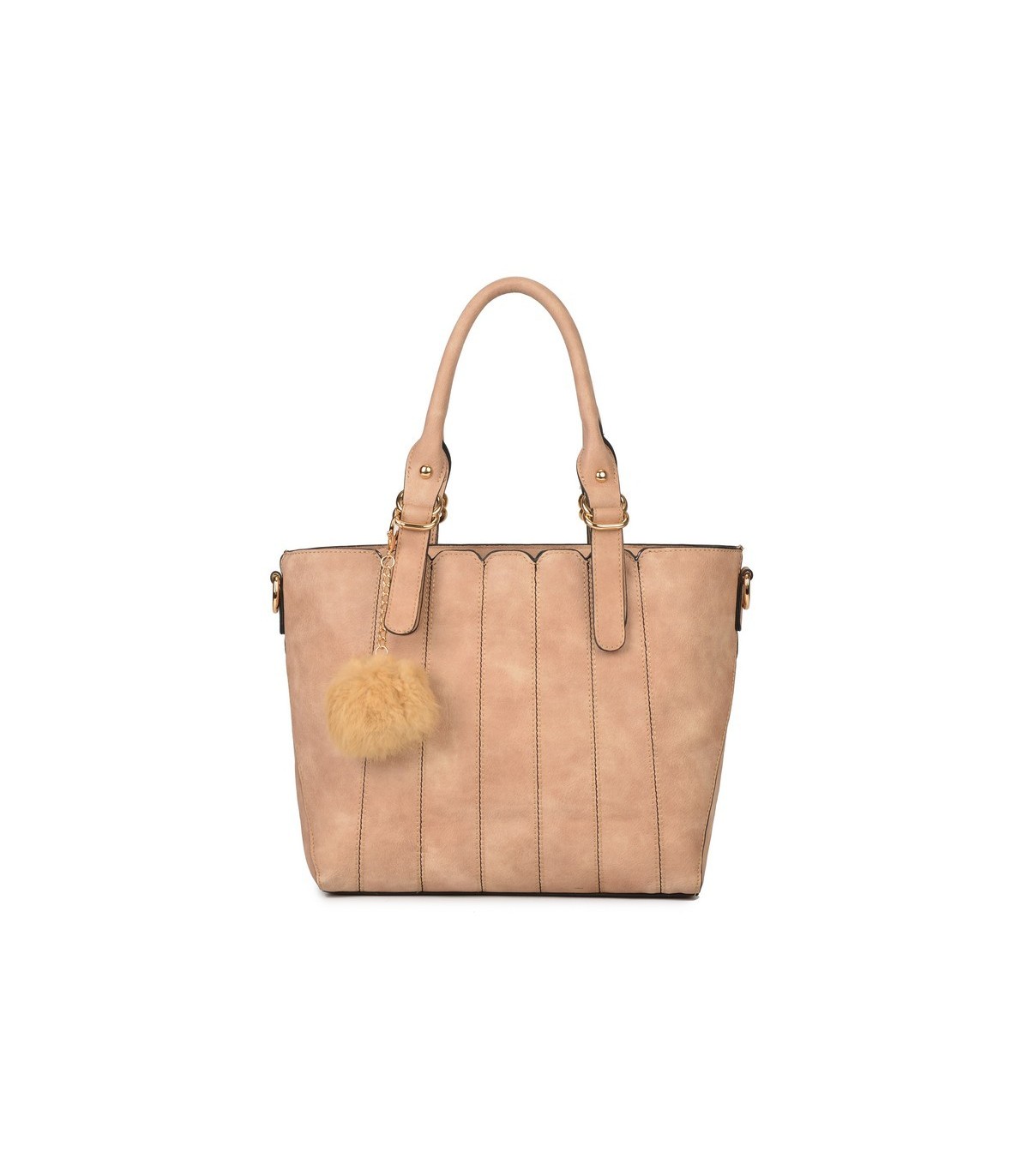 T10493 - Bolso de mano con pompón a juego y bandolera