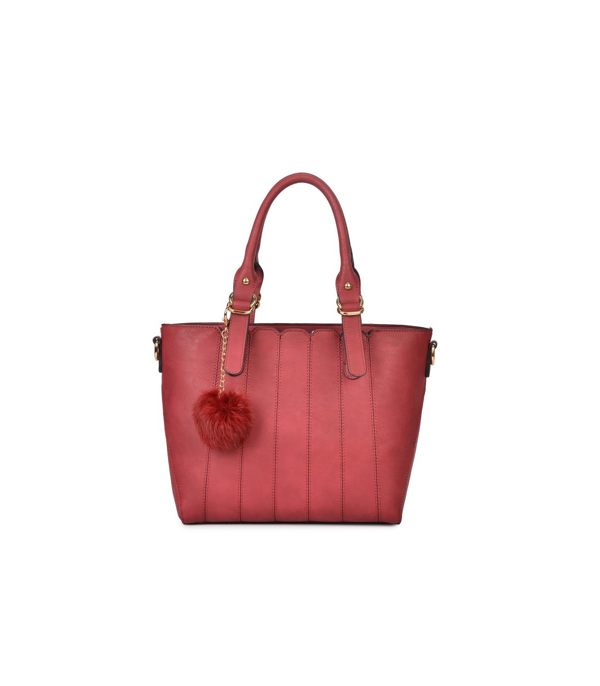 T10493 - Bolso de mano con pompón a juego y bandolera